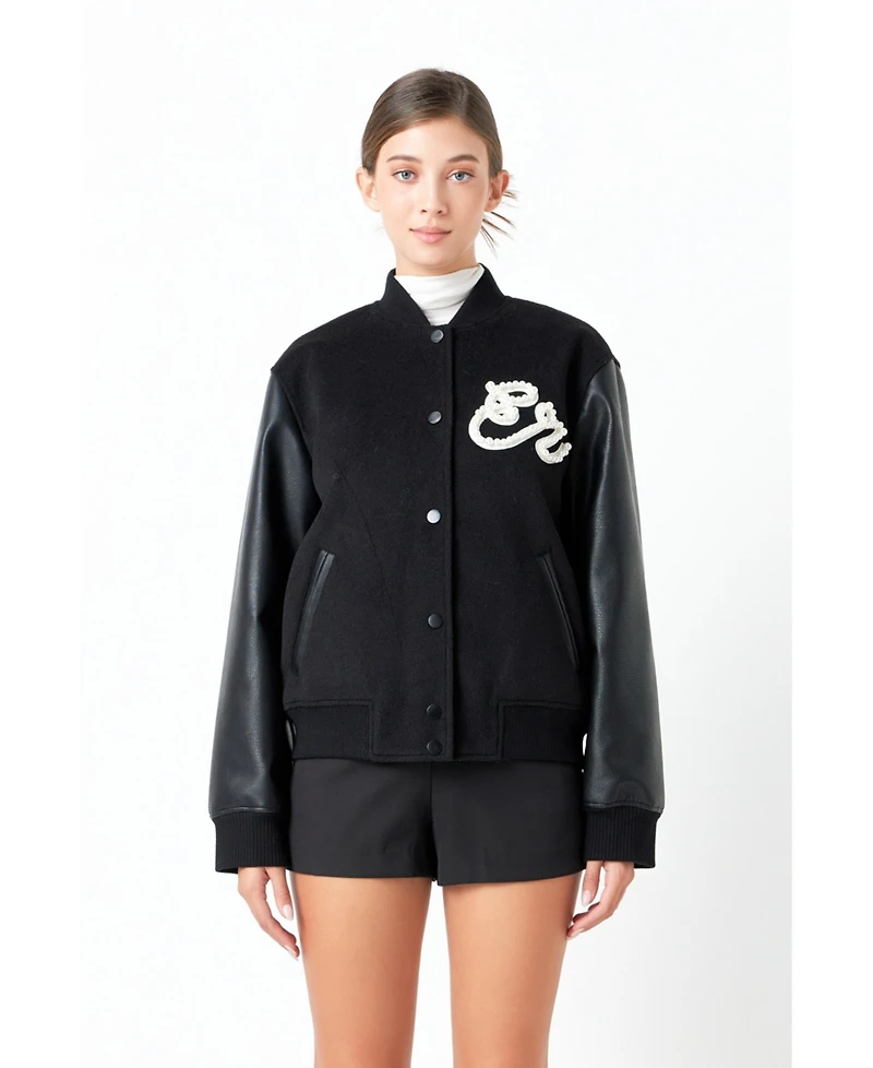 Women's Pearl Trim Bomber Jacket