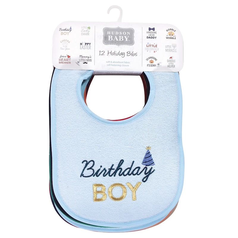 Hudson Baby Boys 12 Pack Fiber-Filled Festive Bibs