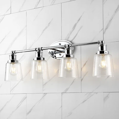 Jonathan Y Beverly 31.75" 4-Light Iron/Seeded Glass Classic Cottage Led Vanity Light, Chrome
