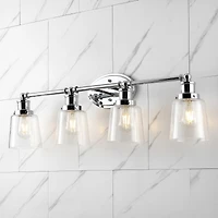 Jonathan Y Beverly 31.75" 4-Light Iron/Seeded Glass Classic Cottage Led Vanity Light, Chrome