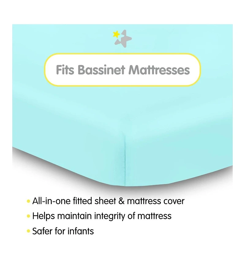 BreathableBaby All-in-One Fitted Sheet & Waterproof Cover for 33" x 15" Bassinet Mattress (2-Pack)