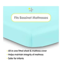 BreathableBaby All-in-One Fitted Sheet & Waterproof Cover for 33" x 15" Bassinet Mattress (2-Pack)