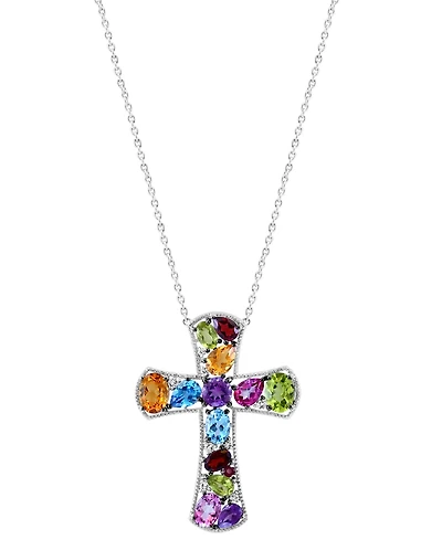 Effy Multi-Gemstone Cross 18" Pendant Necklace (9-3/4 ct. t.w.) in Sterling Silver