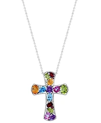 Effy Multi-Gemstone Cross 18" Pendant Necklace (9-3/4 ct. t.w.) in Sterling Silver