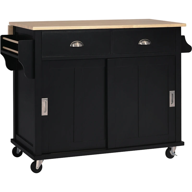 Streamdale Rolling Kitchen Cart with Drop-Leaf Countertop & Barn Door