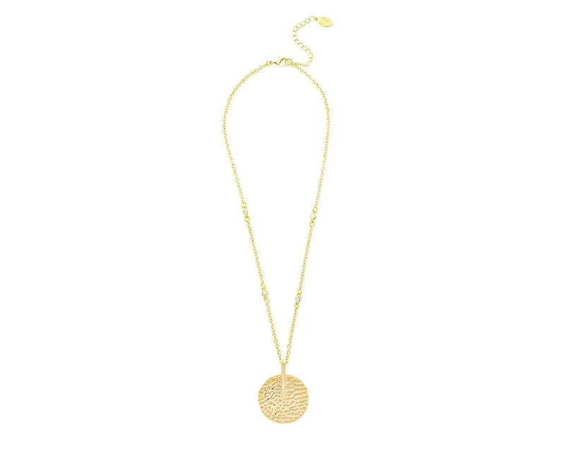Satin Disc with Cubic Zirconia Accent Bale Pendant Necklace