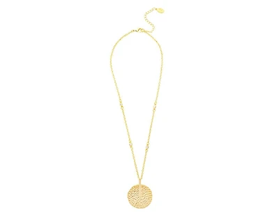 Satin Disc with Cubic Zirconia Accent Bale Pendant Necklace