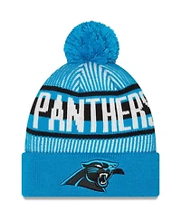 Men's New Era Blue Carolina Panthers Striped Cuffed Knit Hat with Pom