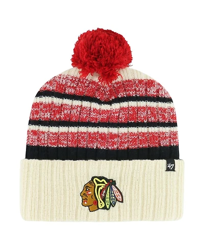 Men's '47 Brand Cream Chicago Blackhawks Tavern Cuffed Knit Hat with Pom