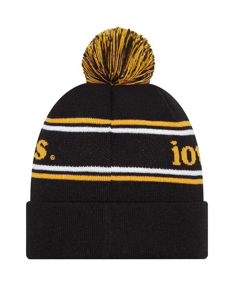 Men's New Era Black Iowa Hawkeyes Marquee Cuffed Knit Hat with Pom