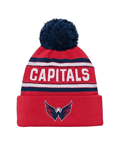 Youth Boys and Girls Washington Capitals Red Jacquard Cuffed Knit Hat with Pom