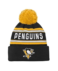 Youth Boys and Girls Pittsburgh Penguins Black Jacquard Cuffed Knit Hat with Pom