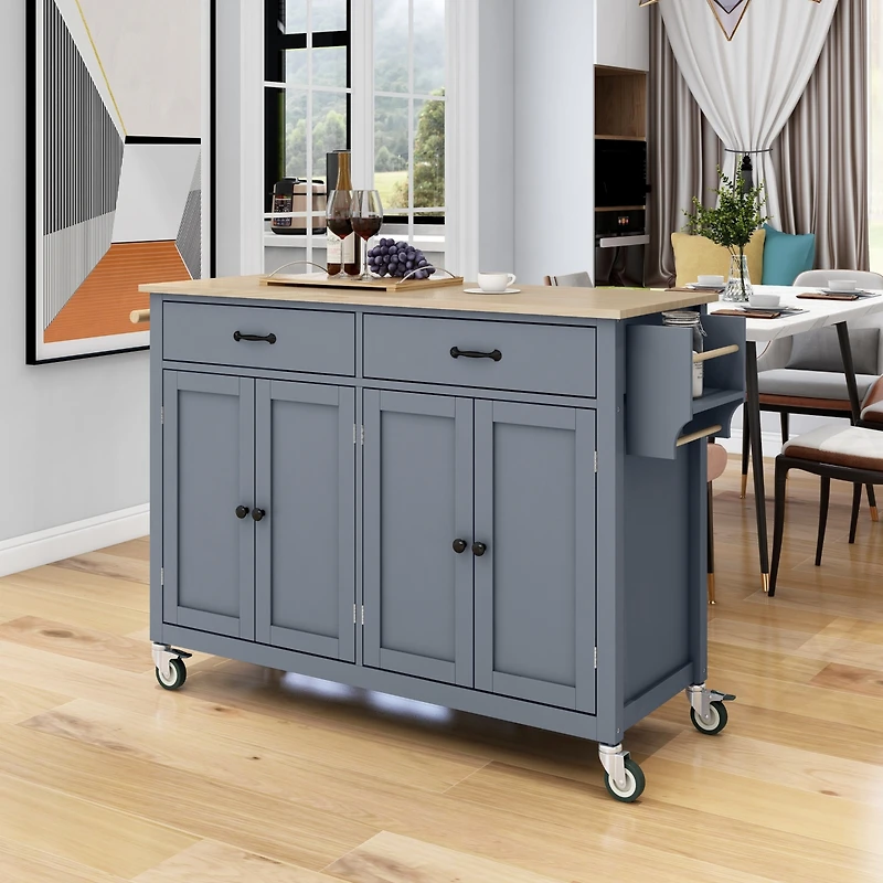 Streamdale Portable Kitchen Island Cart with Wheels, 54.3", Grey Blue