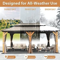 Streamdale Cedar and Steel Hardtop Gazebo with Curtains