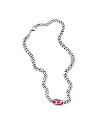 Diesel Men's Red Lacquer and Stainless Steel Chain Necklace