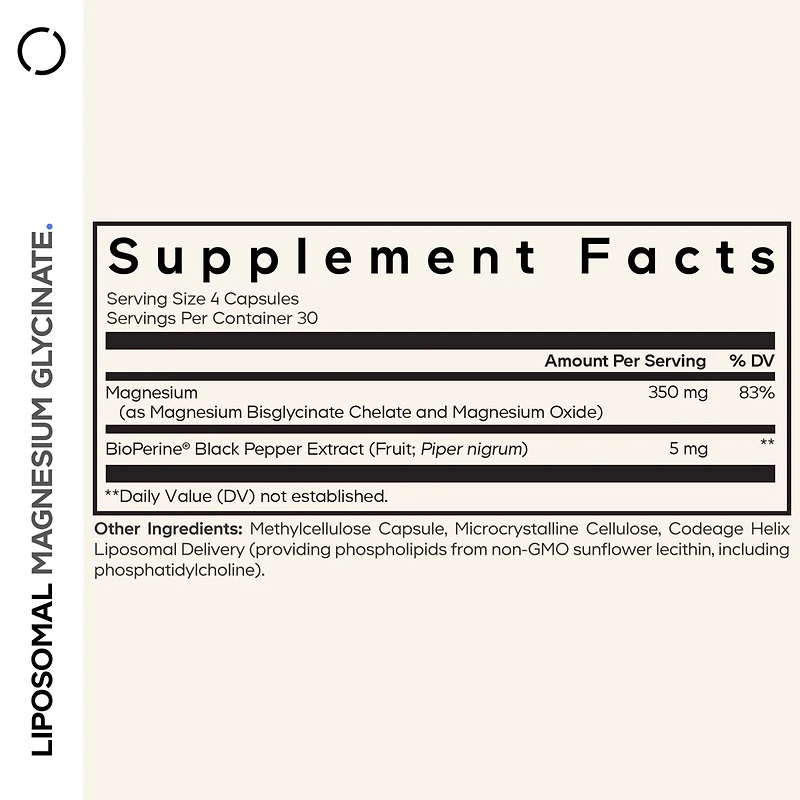Codeage Liposomal Magnesium Glycinate Supplement - Magnesium Bisglycinate Pills - BioPerine Black Pepper - Liposomal Delivery