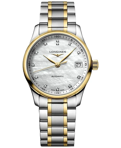Longines Women's Swiss Automatic Master Diamond (1/20 ct. t.w.) 18k Gold & Stainless Steel Bracelet Watch 34mm