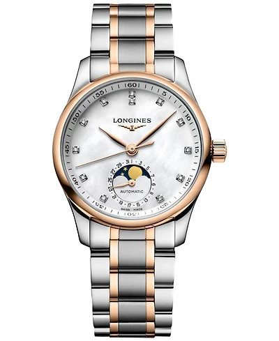 Longines Women's Swiss Automatic The Longines Master Diamond (1/20 ct. t.w.) 18k Rose Gold & Stainless Steel Bracelet Watch 34mm