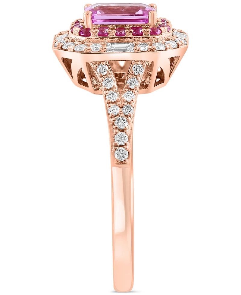 Effy Pink Sapphire (5/8 ct. t.w) & Diamond (1/3 ct. t.w) Halo Ring in 14k Rose Gold