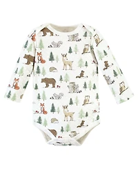 Hudson Baby Boys or Girls Quilted Long Sleeve Cotton Bodysuits, Forest Animals, Months