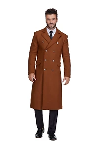Braveman Big & Tall Double-Breasted Knee Length Wool Blend Three Button Long Overcoat Top Coat