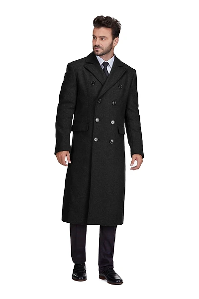 Braveman Big & Tall Double-Breasted Knee Length Wool Blend Three Button Long Overcoat Top Coat