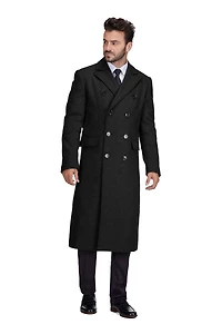Braveman Big & Tall Double-Breasted Knee Length Wool Blend Three Button Long Overcoat Top Coat