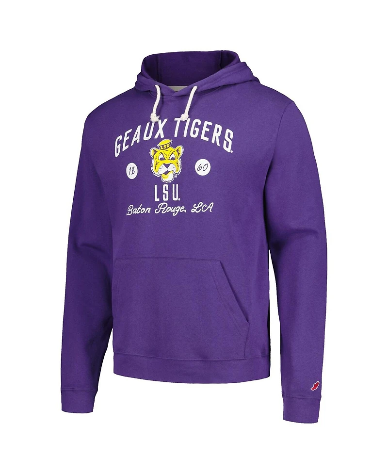 Men's League Collegiate Wear Purple Distressed Lsu Tigers Bendy Arch Essential Pullover Hoodie