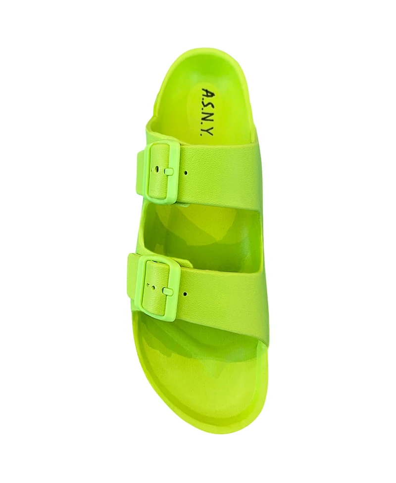 Andrew By Stevens Comfort Slides Double Buckle Adjustable Scooby Flat Sandals