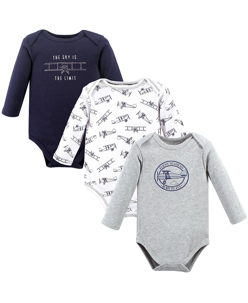 Hudson Baby Boys Cotton Long-Sleeve Bodysuit 3Pk