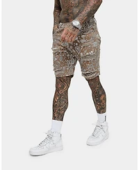 Saint Morta Men's Paisley Skulls Denim Shorts