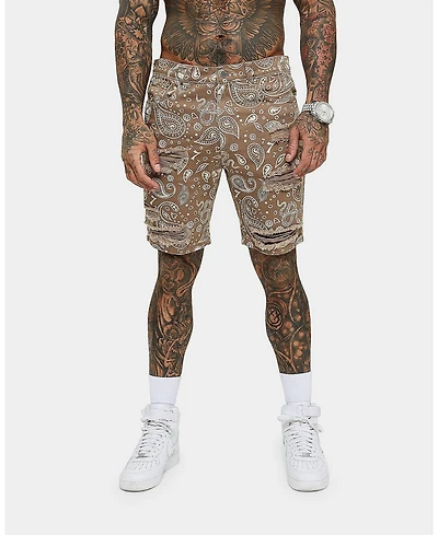 Saint Morta Men's Paisley Skulls Denim Shorts