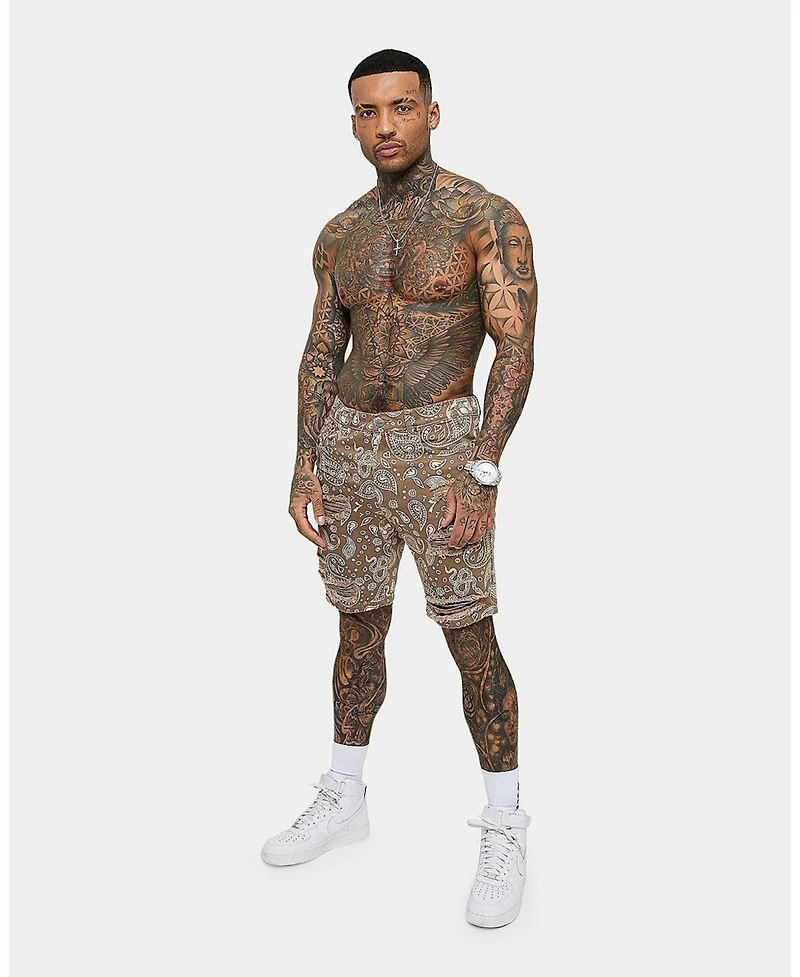 Saint Morta Men's Paisley Skulls Denim Shorts