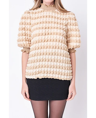Women's Textured Mock Neck Short Sleeve Blouse