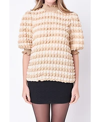 Women's Textured Mock Neck Short Sleeve Blouse