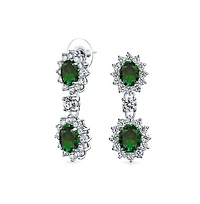 Bling Jewelry Art Deco Style Crown Halo Oval Cubic Zirconia Green Cz Fashion Dangle Drop Earrings Prom Rhodium Plated