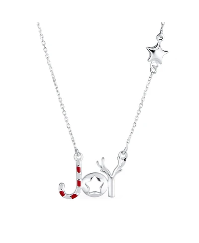 Bling Jewelry Winter Holiday Stripe Red Green Enamel Peppermint Candy Cane Star Christmas Word Joy Necklace Sterling Silver