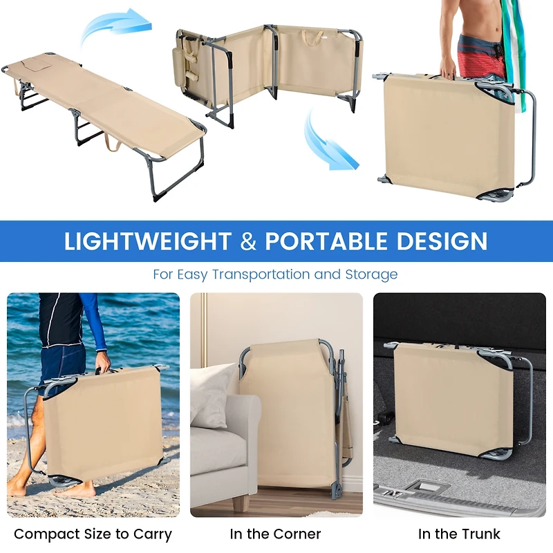 Inolait Folding Chaise Lounge Chair with Face Hole for Beach