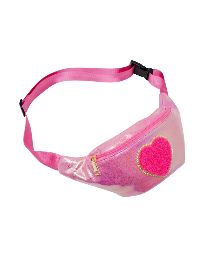 Girl's Hot Pink Shiny Heart Patch Sling Bag