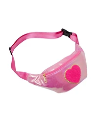 Girl's Hot Pink Shiny Heart Patch Sling Bag