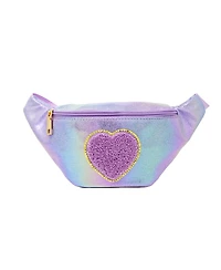 Girl's Purple Shiny Heart Patch Sling Bag