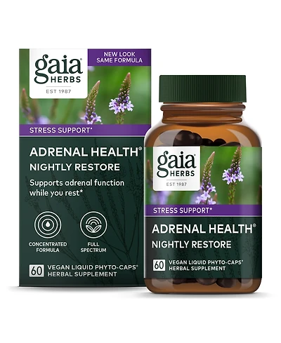 Gaia Herbs Adrenal Health Nightly Restore - Adrenal Support Herbal Supplement with Ashwagandha, Magnolia Bark, Cordyceps, Lemon Balm, and More