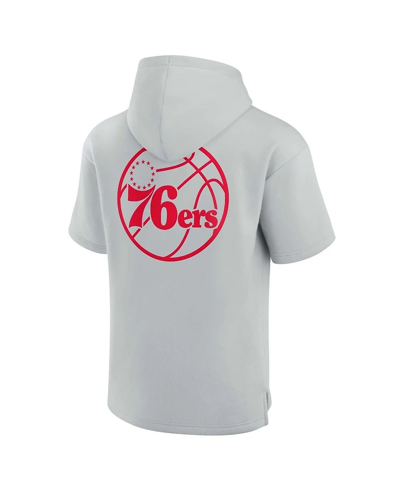 Men's and Women's Fanatics Signature Gray Philadelphia 76ers Super Soft Fleece Short Sleeve Pullover Hoodie