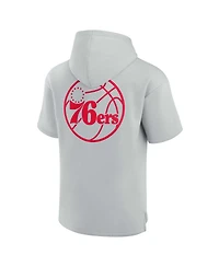 Men's and Women's Fanatics Signature Gray Philadelphia 76ers Super Soft Fleece Short Sleeve Pullover Hoodie