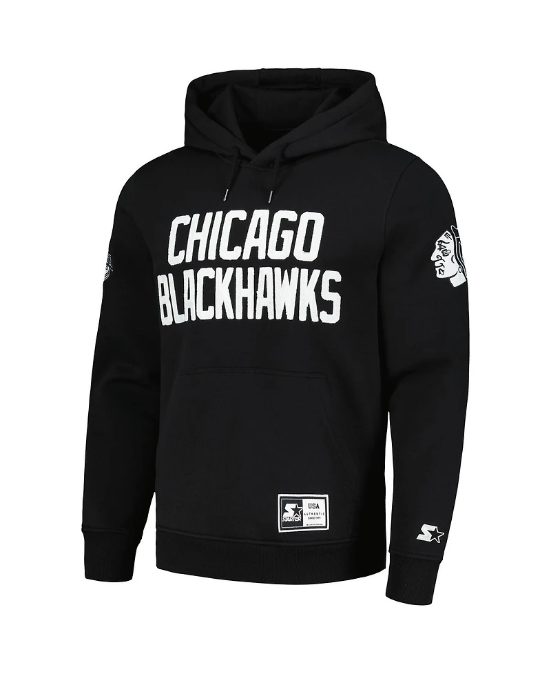 Men's Starter Black Chicago Blackhawks Hat Trick Pullover Hoodie