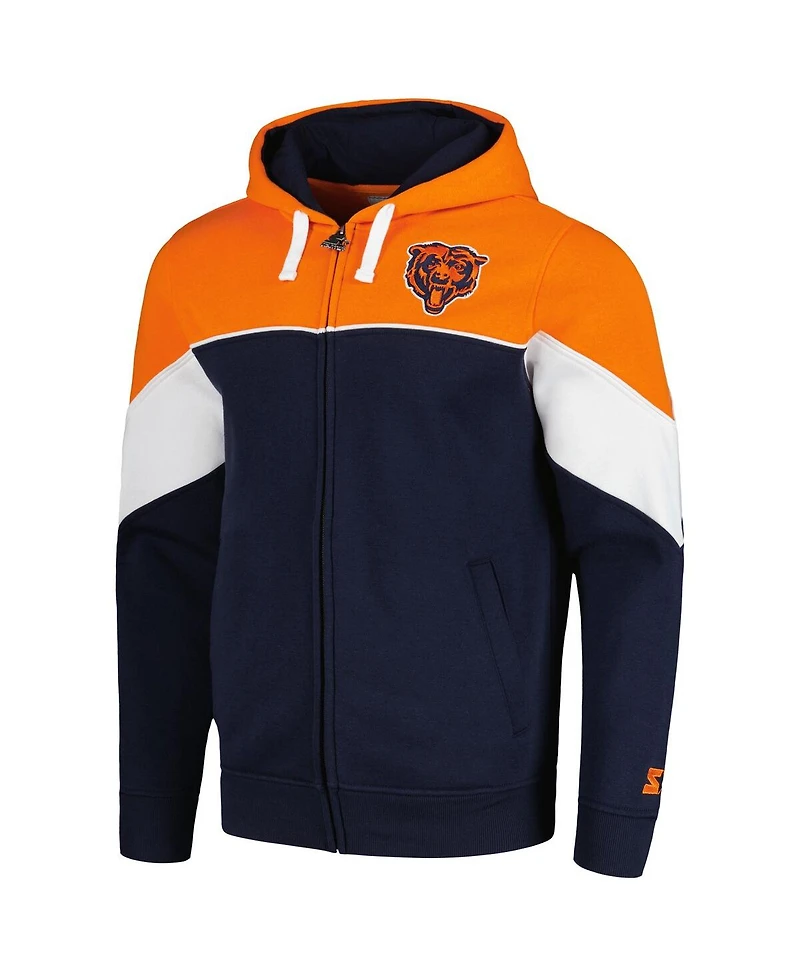Men's Starter Navy, Orange Chicago Bears Running Back Full-Zip Hoodie