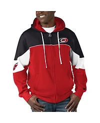 Men's Starter Red, Black Carolina Hurricanes Power Forward Full-Zip Hoodie