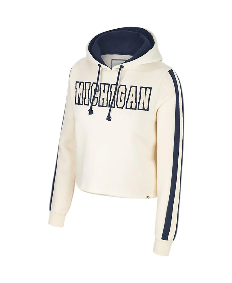 Women's Colosseum Cream Michigan Wolverines Perfect Date Cropped Pullover Hoodie