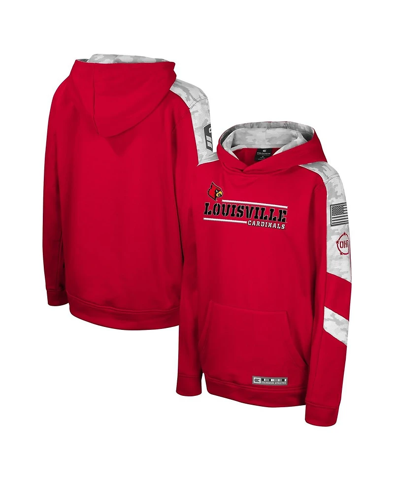 Big Boys Colosseum Red Louisville Cardinals Oht Military-Inspired Appreciation Cyclone Digital Camo Pullover Hoodie