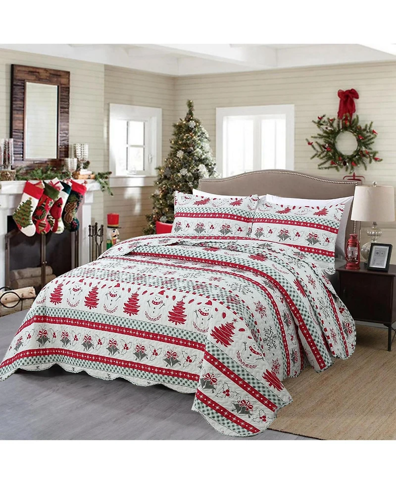 MarCielo 3 Pcs Winter Christmas Quilt Bedspread Set